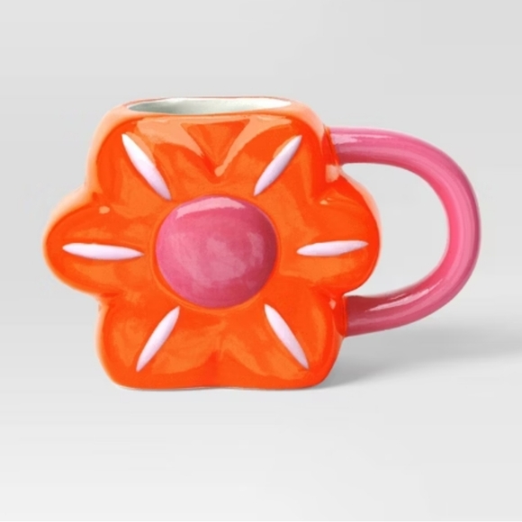 Set of 4 NWT earthenware novelty daisy coffee Mugs orange pink ceramic cute - Picture 2 of 2